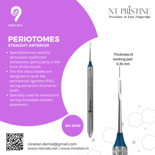 NT Periotomes Straight Anterior SDI 28/05 dental instrument with ultra thin 0.35 mm tip for atraumatic anterior tooth and root extraction