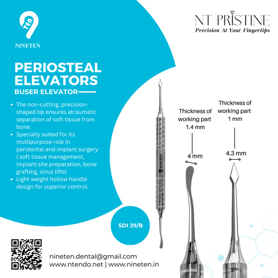 Buser periosteal elevator dental instrument for soft tissue separation and flap elevation in oral surgery